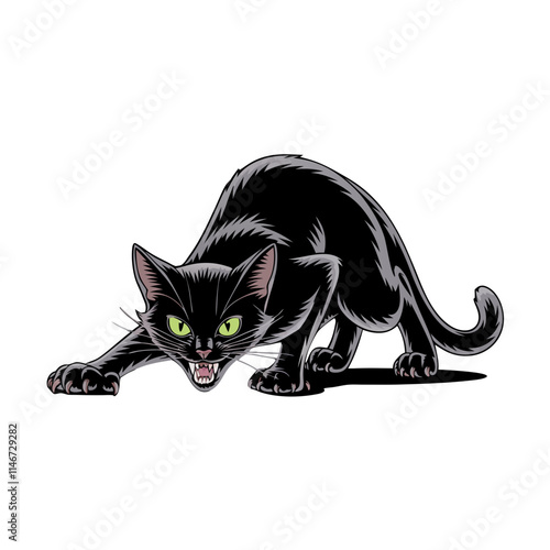  Fierce Black Cat Vector Illustration Halloween Spooky Animal Graphic Art
