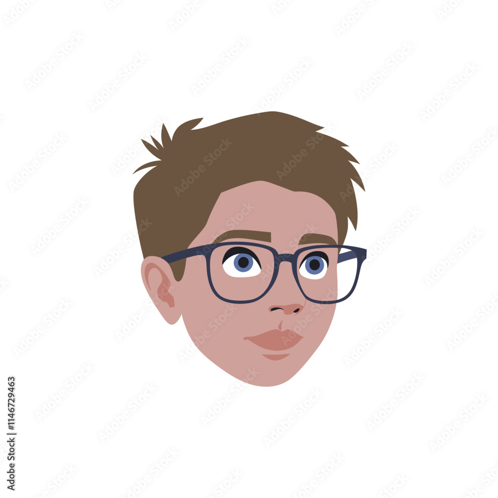 Vector Illustration Young Person With Glasses Brown Hair Casual Style Vector Illustration Young Person With Glasses Brown Hair Casual Style