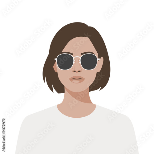  Stylish Woman with Brown Hair and Sunglasses Vector Illustration