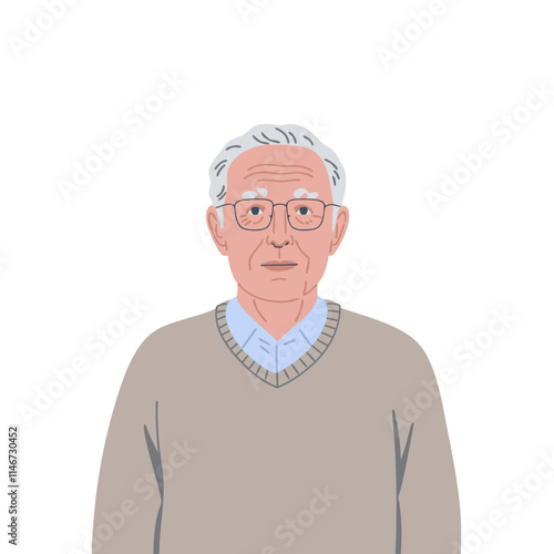  Elderly Man Illustration with Sweater Glasses Vector Art