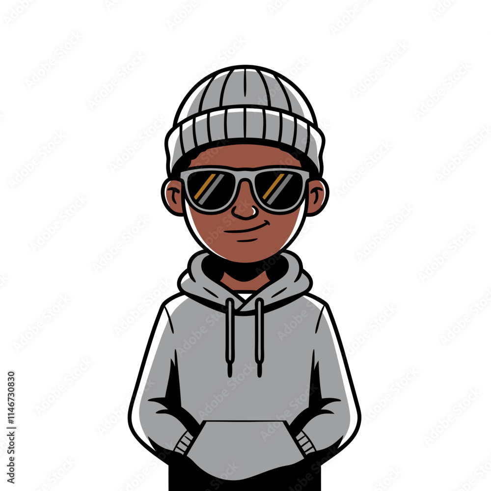 Cool Hipster Character Wearing Beanie and Sunglasses Vector Illustration Cool Hipster Character Wearing Beanie and Sunglasses Vector Illustration