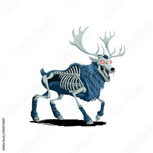  Fantasy Undead Deer Skeleton with Glowing Eyes Vector Art for Halloween
