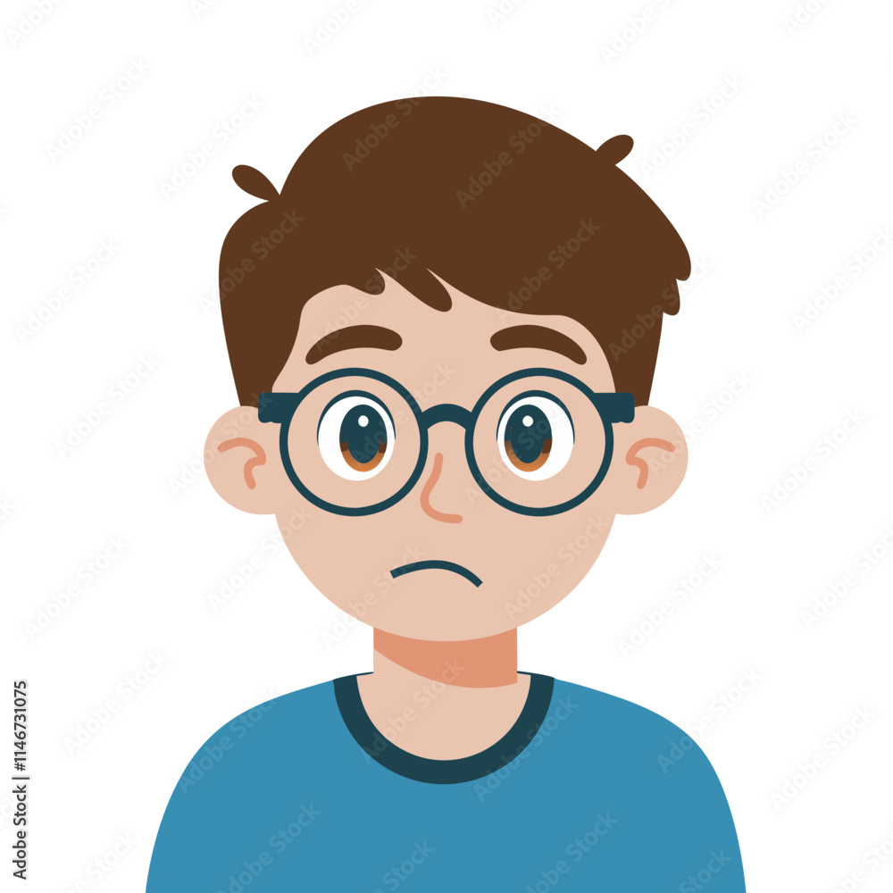 Cartoon Boy with Glasses Expressing Concern in Vector Illustration Cartoon Boy with Glasses Expressing Concern in Vector Illustration