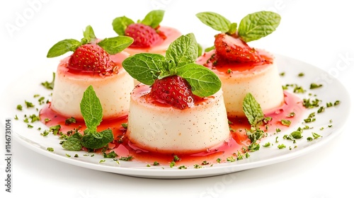 Creamy Vanilla Panna Cotta with Fresh Strawberries and Mint