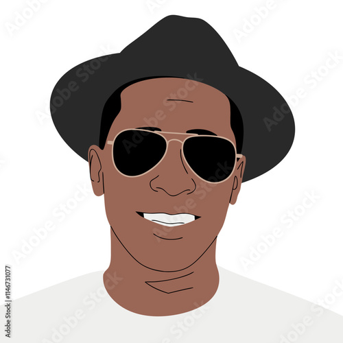  Stylish Smiling Man with Hat and Sunglasses Vector Illustration