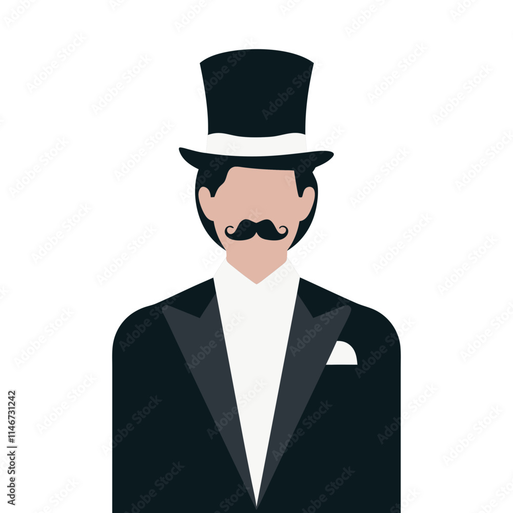 Elegant Gentleman with Top Hat and Mustache Vector Illustration Elegant Gentleman with Top Hat and Mustache Vector Illustration