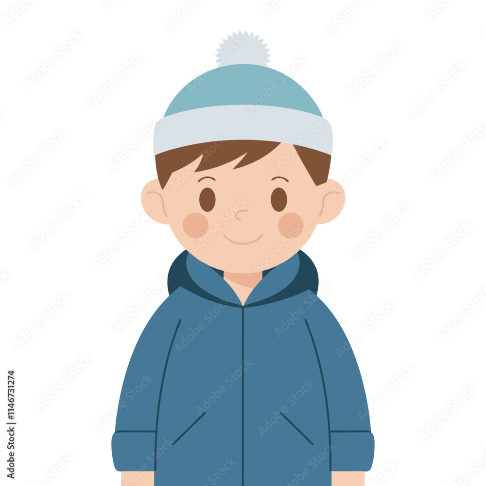 Cute Child in Winter Wear Illustration with Blue Hat and Coat for Seasonal Designs Cute Child in Winter Wear Illustration with Blue Hat and Coat for Seasonal Designs