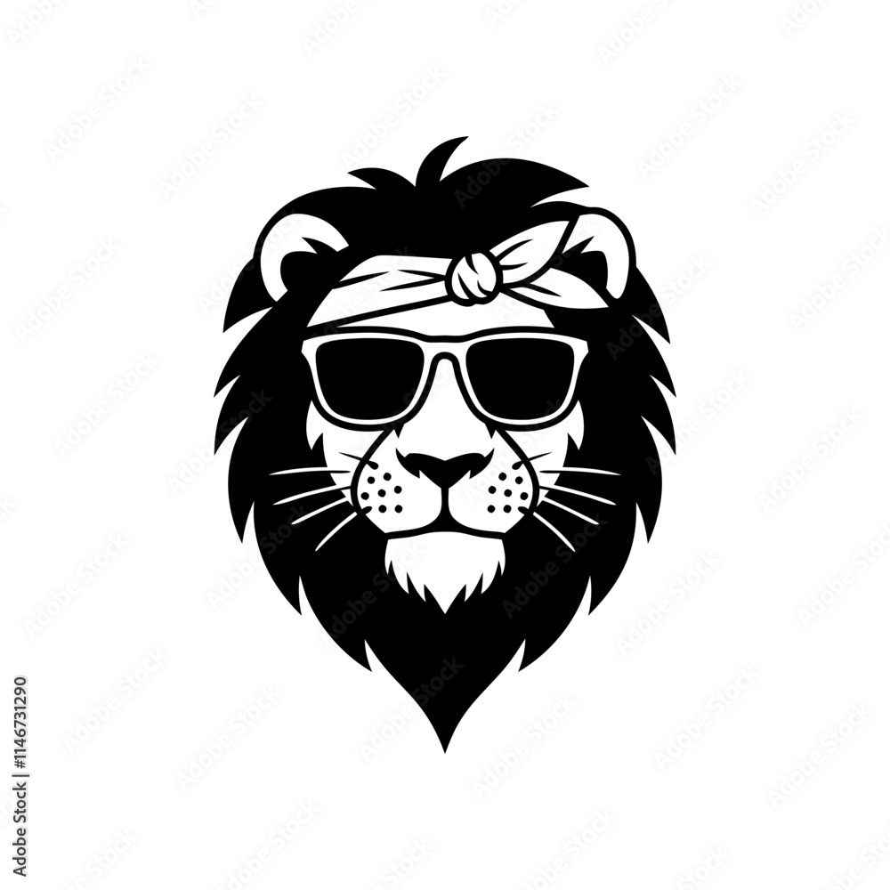 Obraz premium Trendy Cool Lion with Sunglasses and Bandana Vector Illustration