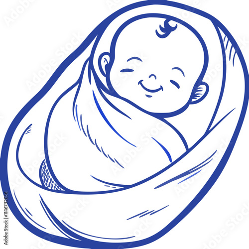  Smiling Baby Swaddled in Blanket Line Art Vector Illustration for Nursery Decor