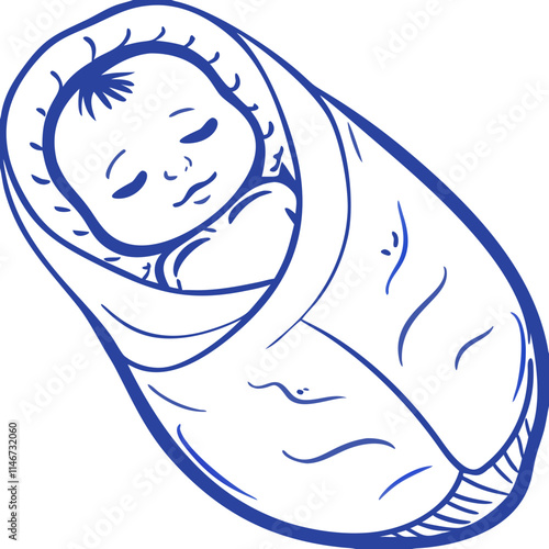  Newborn Baby Sleeping Peacefully Wrapped in Blanket Vector Illustration
