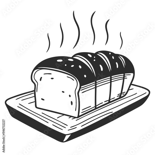  Freshly Baked Bread Loaf Illustration with Steam on Cutting Board Vector