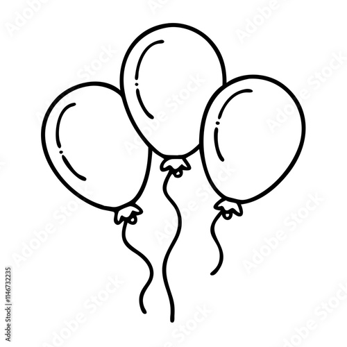  Black Line Art Three Balloons Vector Illustration for Celebrations and Parties