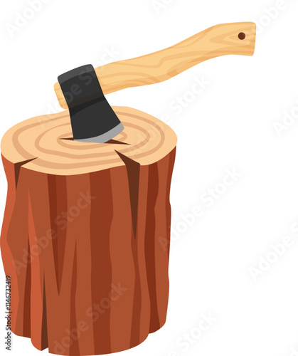 Sharp axe splitting a log, serving as an essential tool for chopping firewood, utilized by lumberjacks and woodsmen in the preparation of timber for various outdoor activities