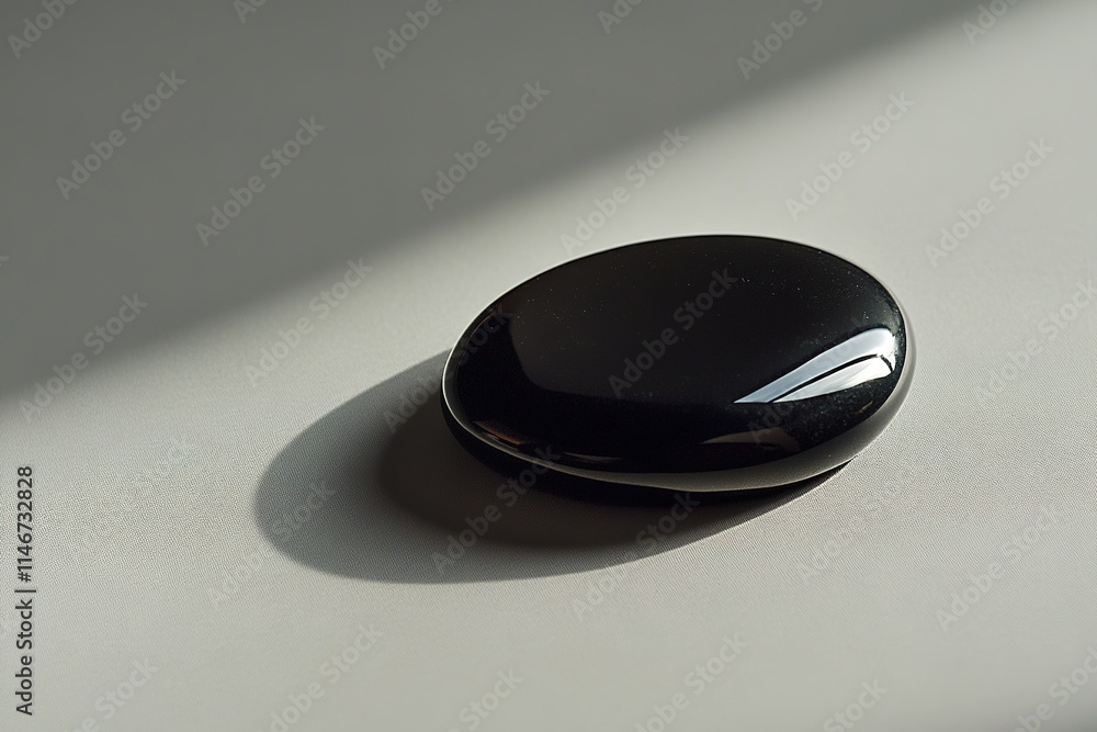 polished black pebble placed on smooth gray surface under dramatic lighting polished black pebble placed on smooth gray surface under dramatic lighting