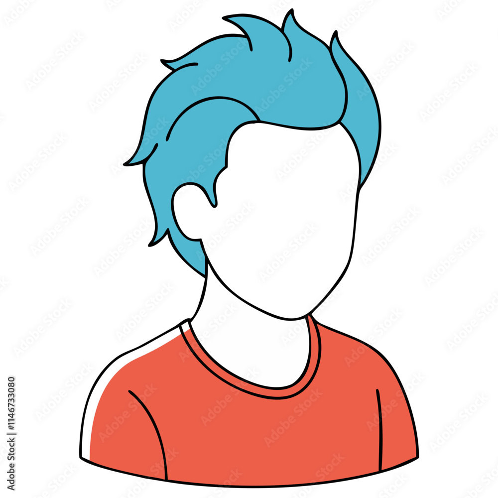  Faceless Abstract Vector Portrait with Blue Hair and Red Shirt