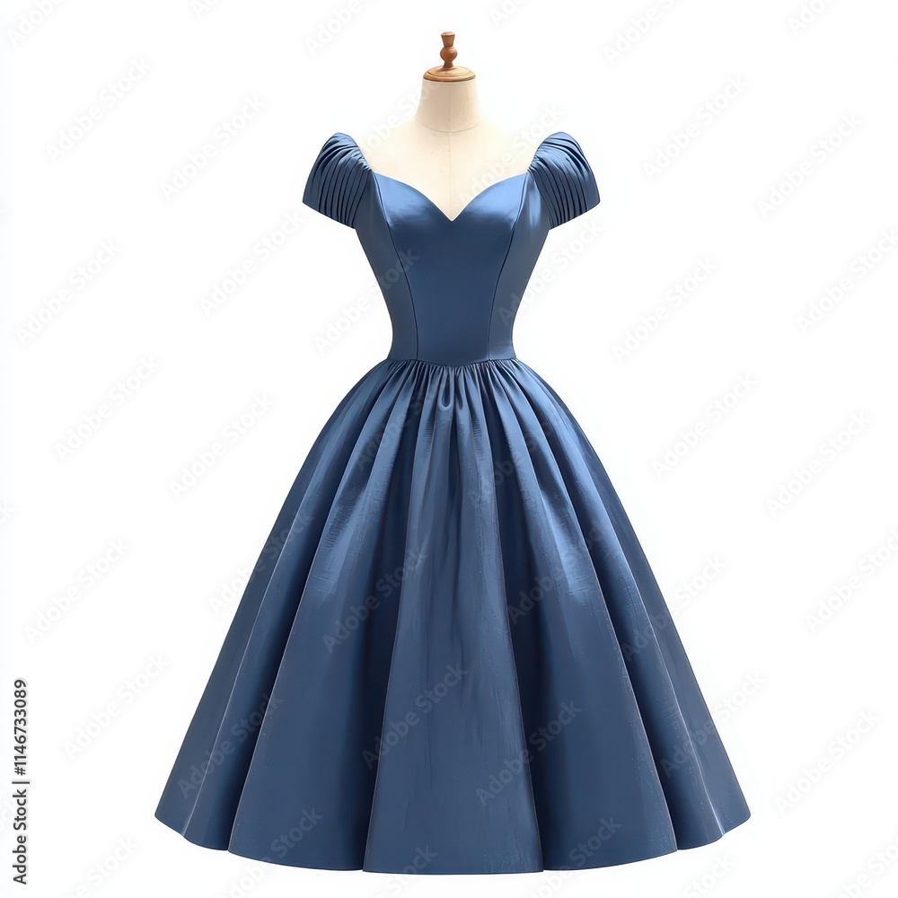 A stunning blue dress with a fitted bodice and voluminous skirt, showcasing elegant puff sleeves and a classic, timeless design. A stunning blue dress with a fitted bodice and voluminous skirt, showcasing elegant puff sleeves and a classic, timeless design.