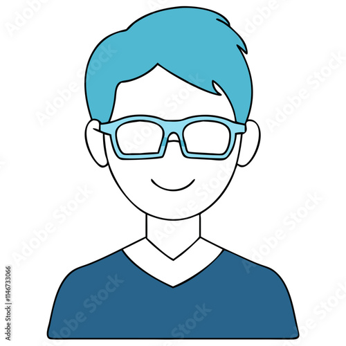  Blue Haired Smiling Person Avatar with Glasses Vector Illustration