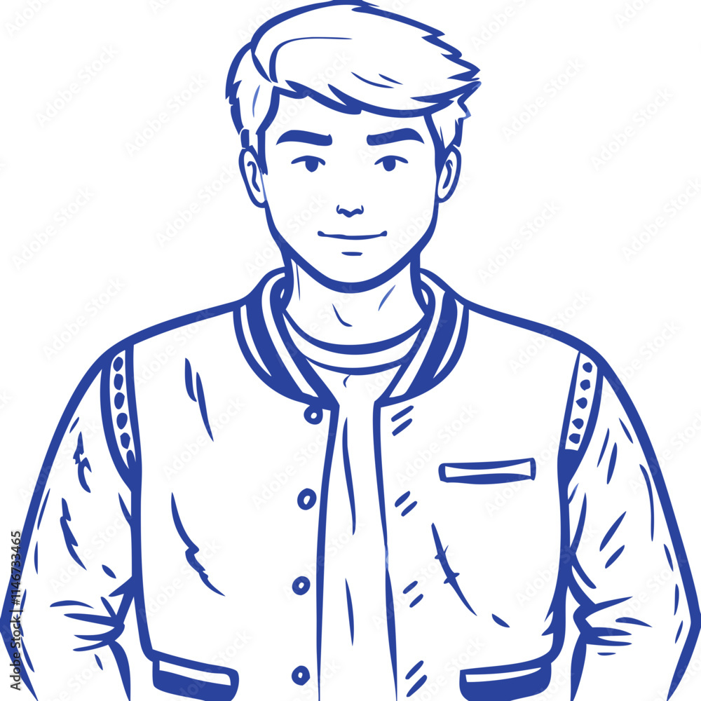 Young Man in Blue Varsity Jacket Vector Illustration for Educational Publications Young Man in Blue Varsity Jacket Vector Illustration for Educational Publications