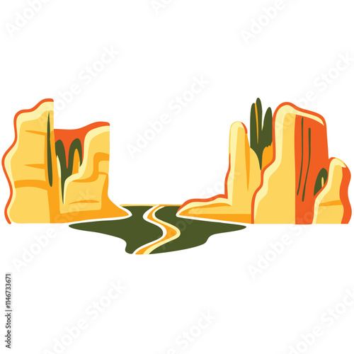  Colorful Desert Canyon Landscape with River Illustration