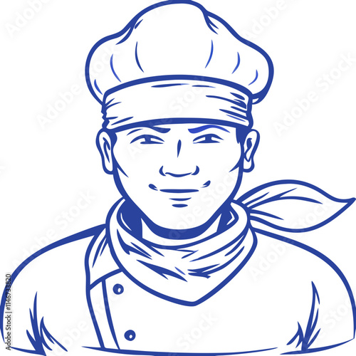  Smiling Chef Vector Illustration in Blue for Culinary Branding and Design