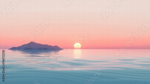 Wallpaper Mural peaceful sunset over calm ocean with island silhouette Torontodigital.ca