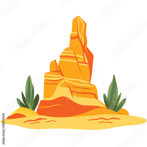  Vibrant Desert Rock Formation with Greenery Vector Illustration