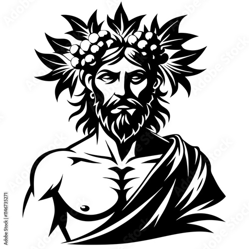  Mythical Greek God Bacchus Silhouette Vector Design with Vine Leaf Crown