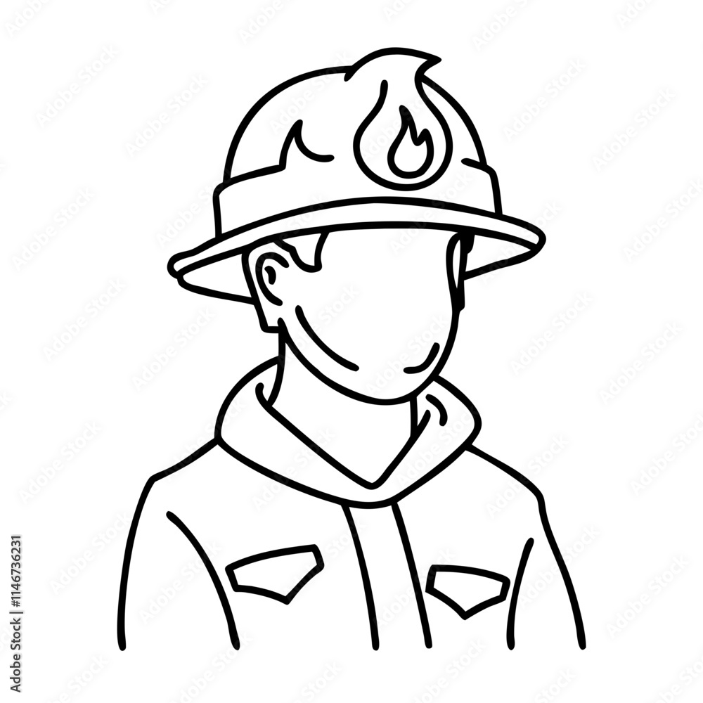 Vector Illustration Firefighter Portrait Line Art Helmet Flame Symbol Vector Illustration Firefighter Portrait Line Art Helmet Flame Symbol
