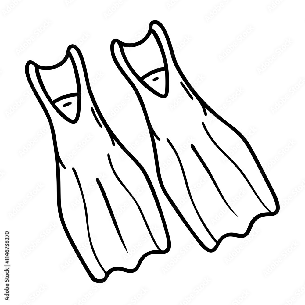 Vector Illustration of Outline Black Flippers for Underwater Marine Sports Vector Illustration of Outline Black Flippers for Underwater Marine Sports