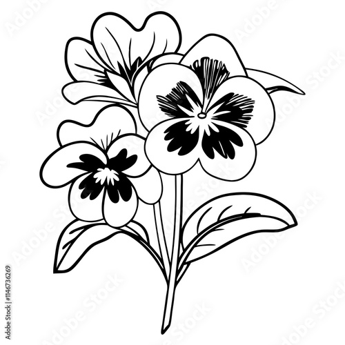  Black and White Pansy Flowers Vector Illustration for Botanical Designs