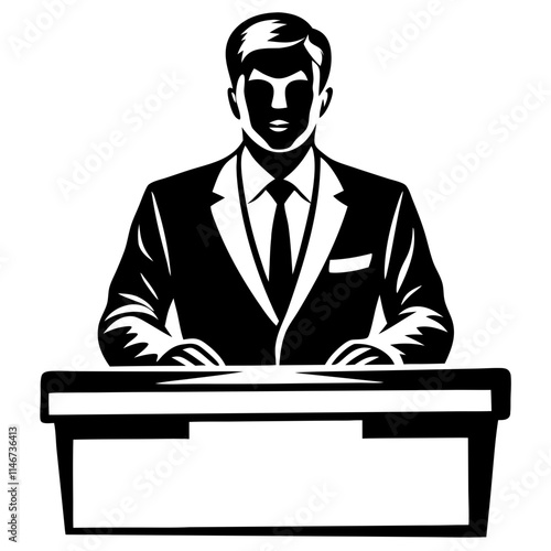  Businessman Speaker Silhouette at Podium Vector Illustration