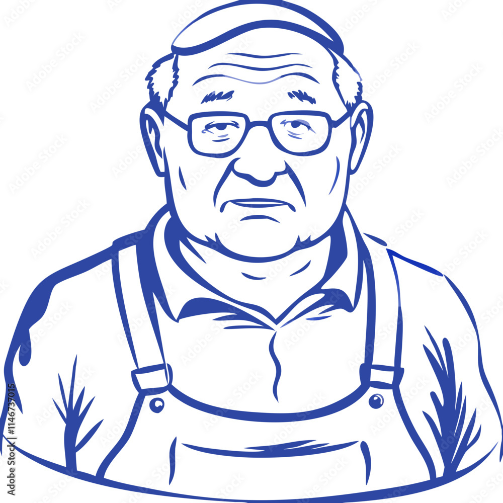 Elderly Man Wearing Glasses and Overalls Vector Illustration Elderly Man Wearing Glasses and Overalls Vector Illustration