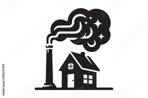 house with smoke coming out of it icon silhouette illustration with white background 1