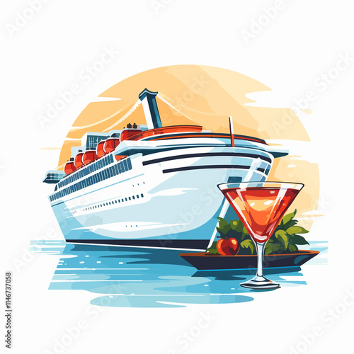 Wallpaper Mural Cruise Ship and Cocktail Icon Vector Illustration for Travel and Leisure Websites Torontodigital.ca