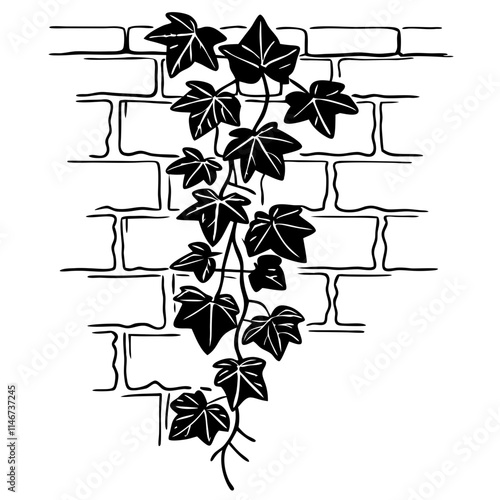  Vector Illustration of Ivy Vine on Brick Wall for Nature and Design Elements