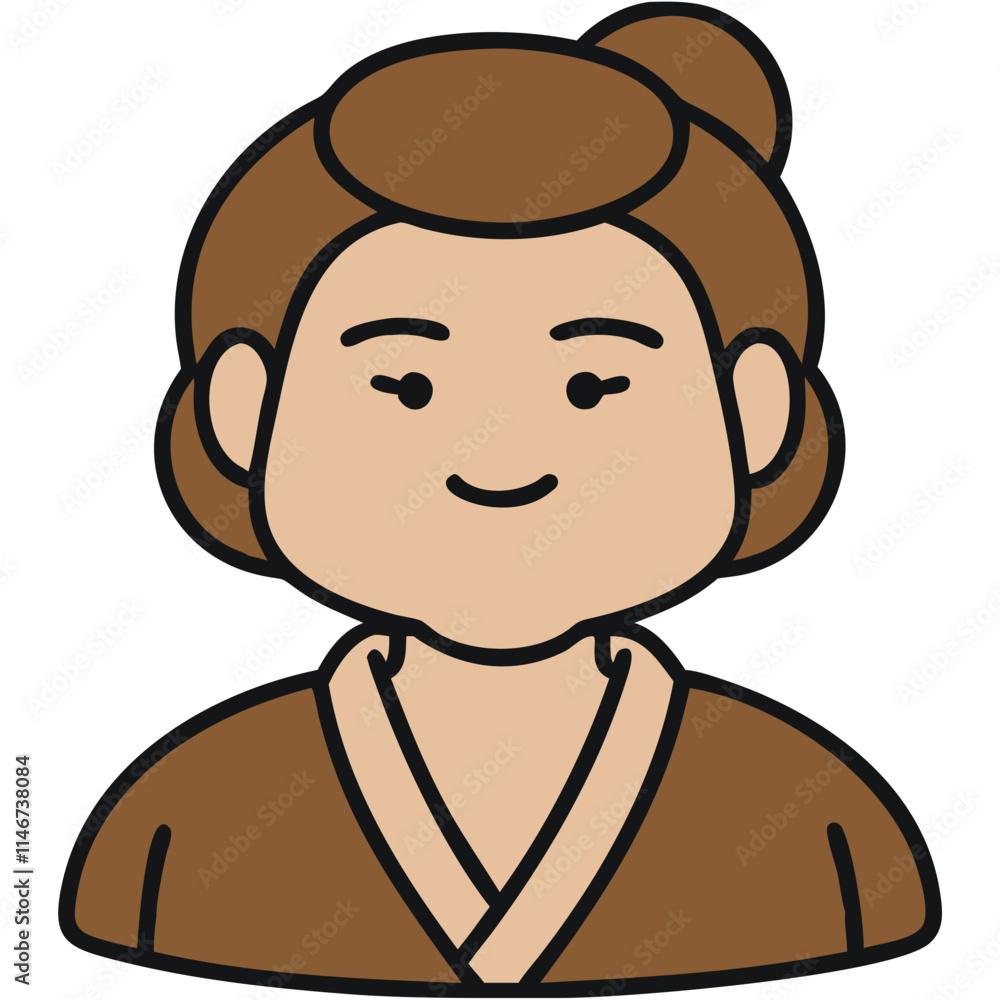 Cartoon Woman with Bun Hairstyle Smiling Vector Illustration for Avatars ands Cartoon Woman with Bun Hairstyle Smiling Vector Illustration for Avatars ands