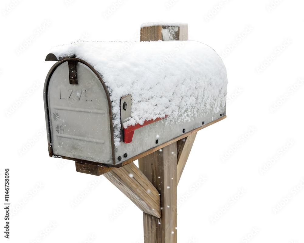 Snow-Covered Rural Mailbox on Wooden Post Isolated on transparent Background. PNG
Snow-Covered Rural Mailbox on Wooden Post Isolated on transparent Background. PNG