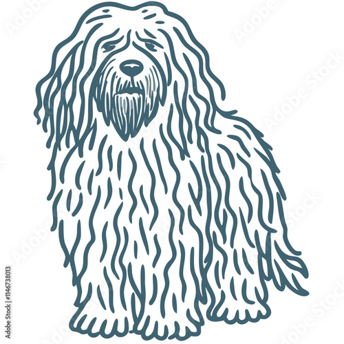  Shaggy Dog Vector Illustration with Long Wavy Fur for Pet Art Design