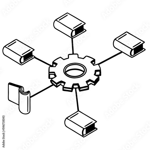  Vector Illustration Gear with Books Connected Knowledge Network Concept