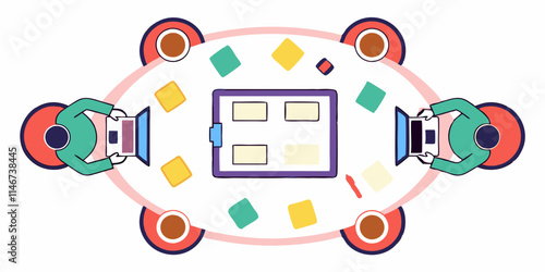 Illustrations icons associated with business scene, workplace, meetings, collaboration