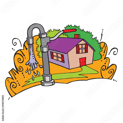 Illustration of farmers are pumping water into the field