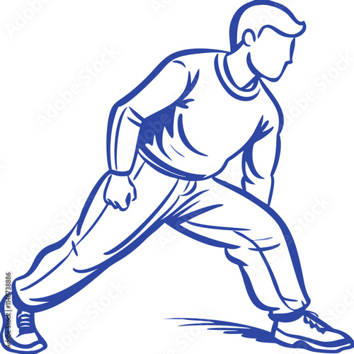  Vector Illustration of Athletic Man Stretching in Sportswear for Fitness and Exercise