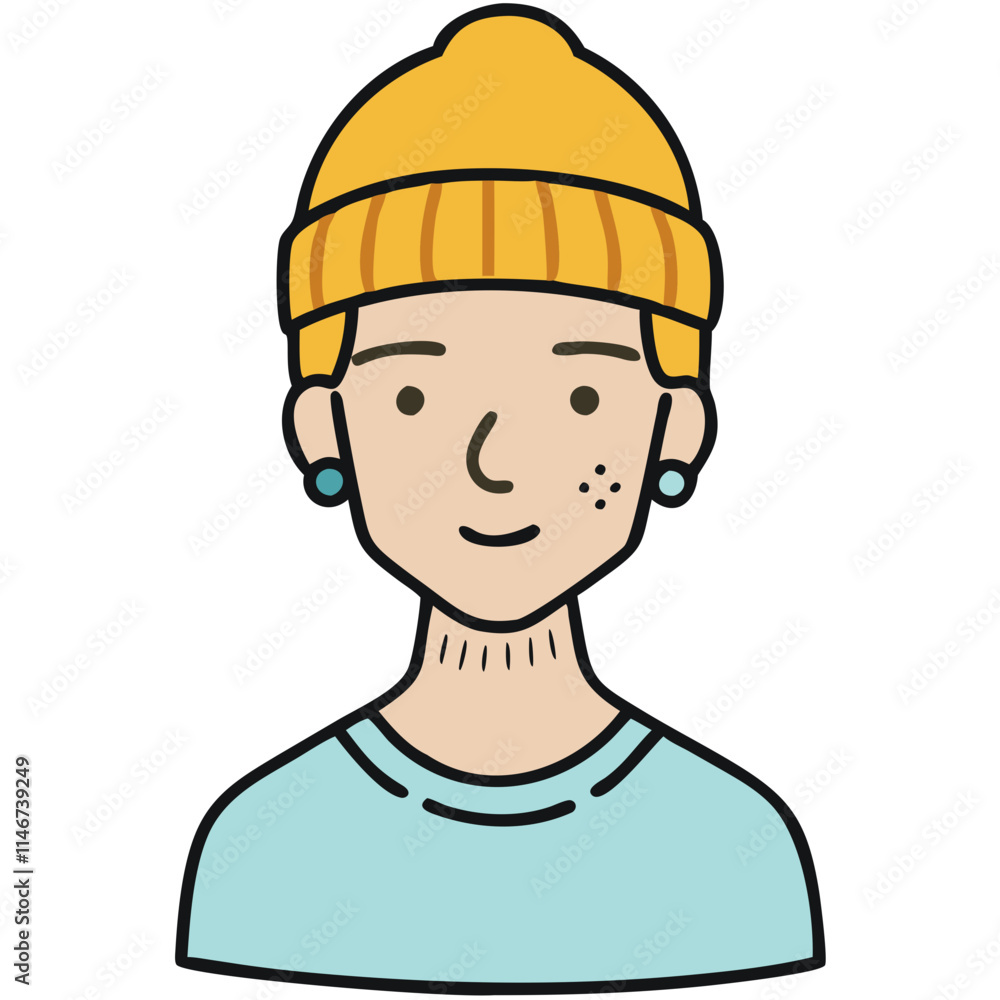Cartoon Youthful Person with Beanie and Piercings Vector Illustration Cartoon Youthful Person with Beanie and Piercings Vector Illustration