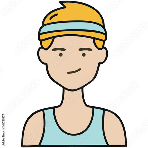  Cartoon Athlete Wearing Headband and Tank Top Vector Illustration