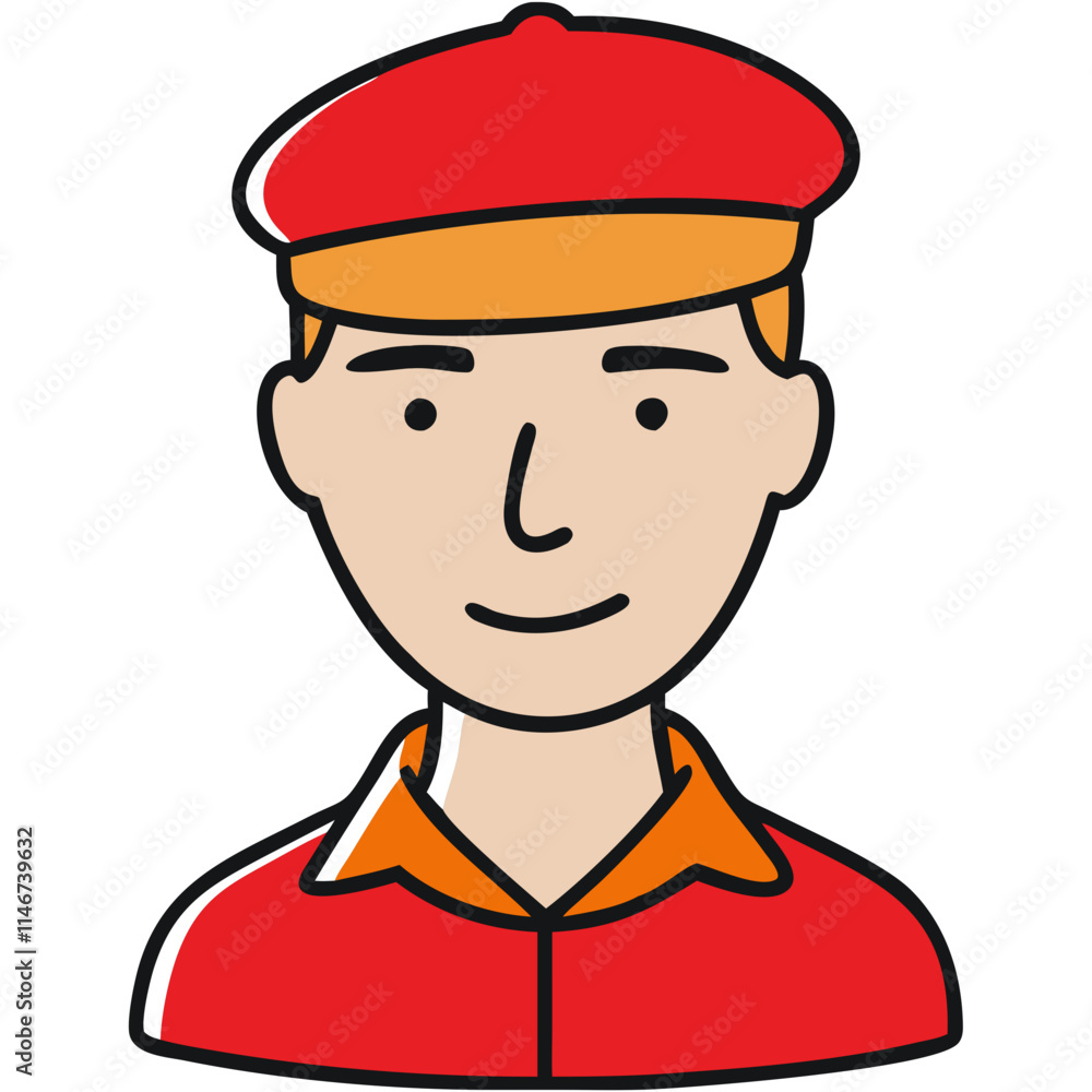Vector Illustration Smiling Man Red Beret Orange Shirt Cartoon Avatar Vector Illustration Smiling Man Red Beret Orange Shirt Cartoon Avatar