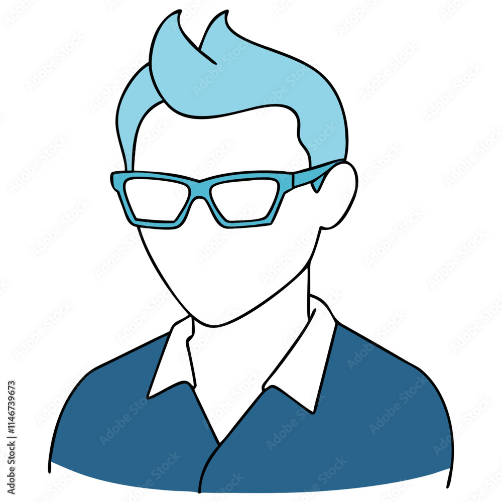 Vector Illustration of Person with Blue Hair and Glasses Minimalist Style Vector Illustration of Person with Blue Hair and Glasses Minimalist Style