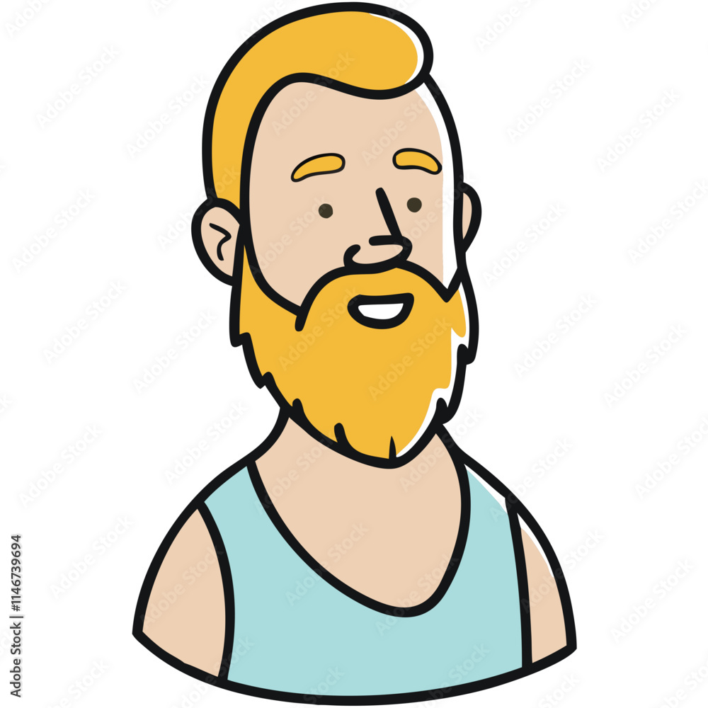 Bearded Man with Blond Hair Smiling in Vector Art Illustration for Design Projects Bearded Man with Blond Hair Smiling in Vector Art Illustration for Design Projects