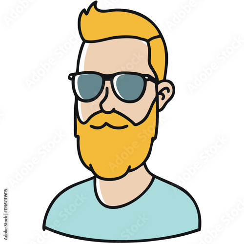  Hipster Bearded Man with Sunglasses Colorful Vector Illustration