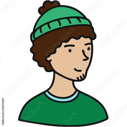  Cartoon Character with Green Beanie and Brown Hair Vector Illustration