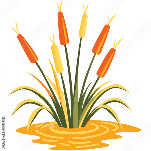  Vibrant Cattails in Pond Vector Illustration for Nature and Design Use